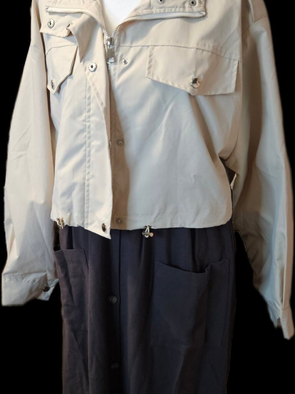 Size L La Diosa Light Beige Cropped Utility Jacket NWT